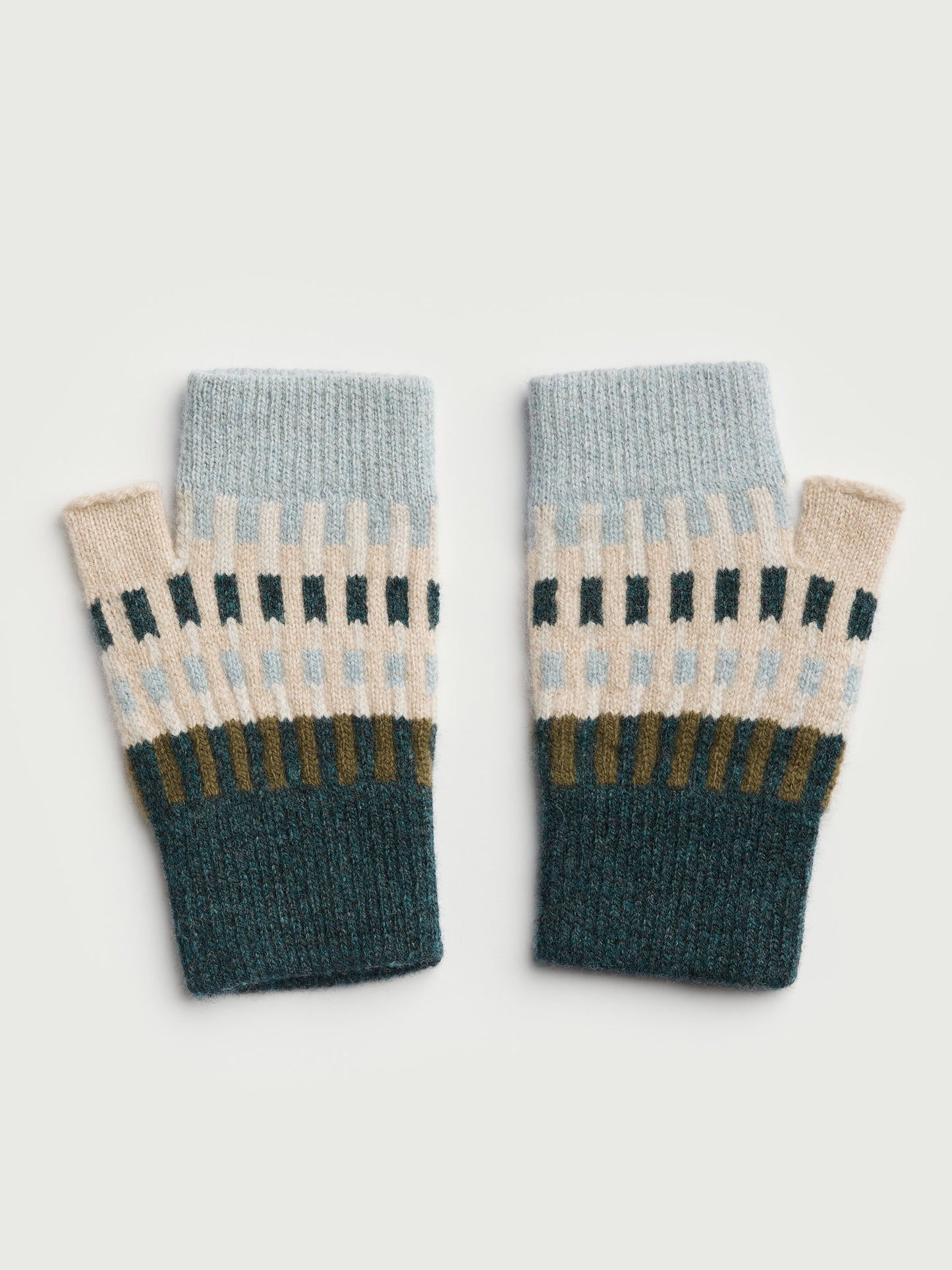 Fingerless Mitten "Harbour" - Ink, Olive, Oat