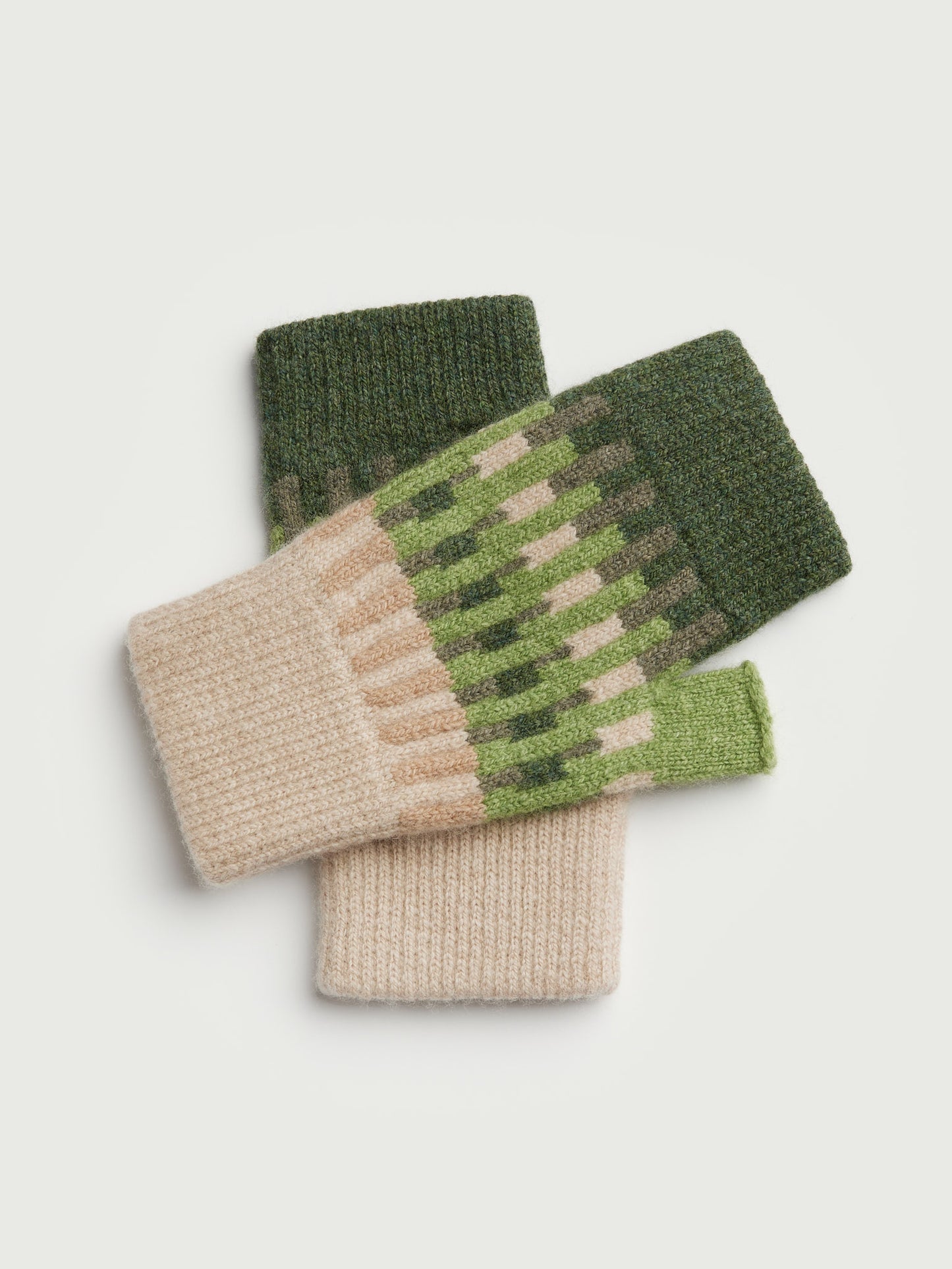 Fingerless Mitten "Harbour" - Oat, Field Green, Pine