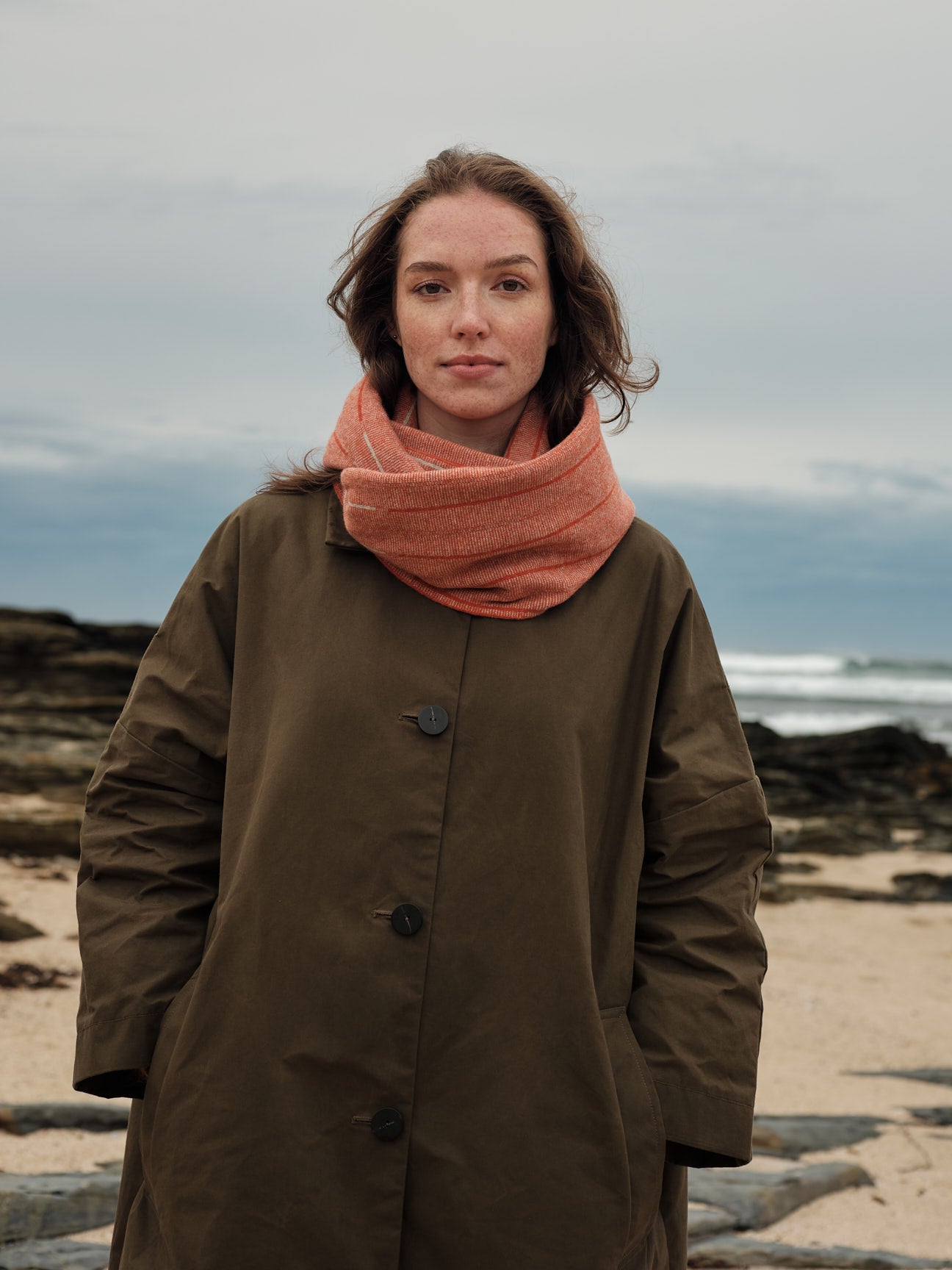 Circle Scarf "Reed" - Tomato & Birch